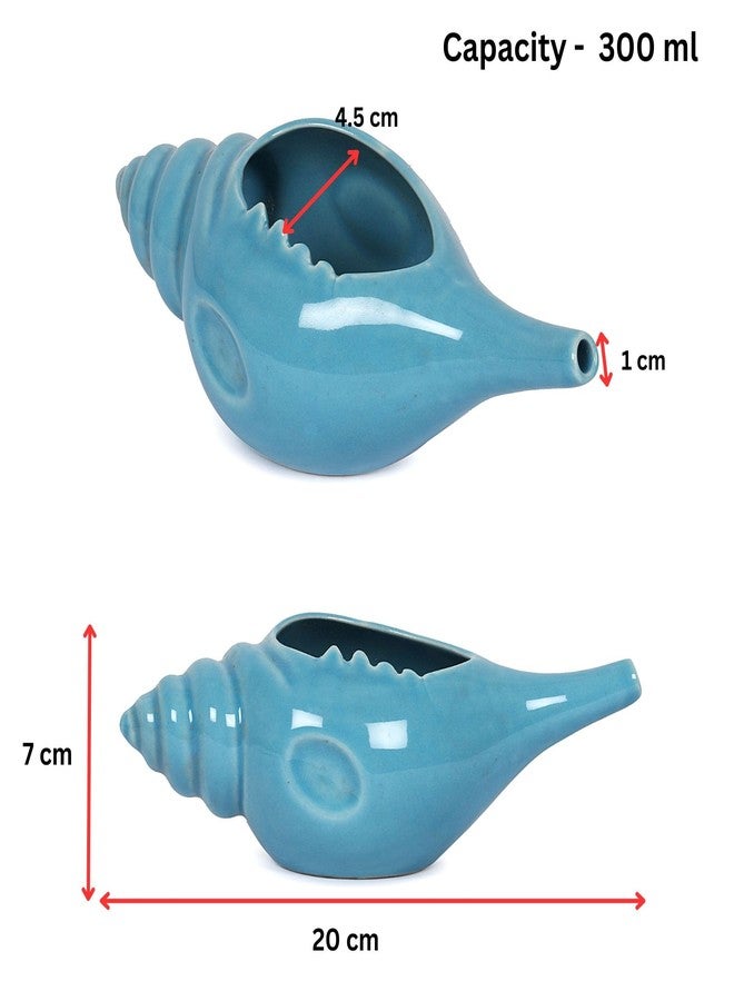 Qimacplus Ceramic Shell Neti Pot with 10 Sachet Neti Salt - Soothing Conch Shell Decorative Design - Larger Size About 10 oz Capacity - Lead-Free and Nonmetallic -Microwave and Dishwasher Safe (Blue) - Image 2